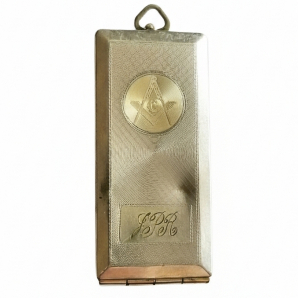 Vintage Masonic locket Free mason silver tone gold tone long Freemason